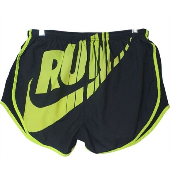 Nike Women's Running Shorts M Black Neon Yellow Dri-Fit Sporty Athletic Shorts - Picture 1 of 5